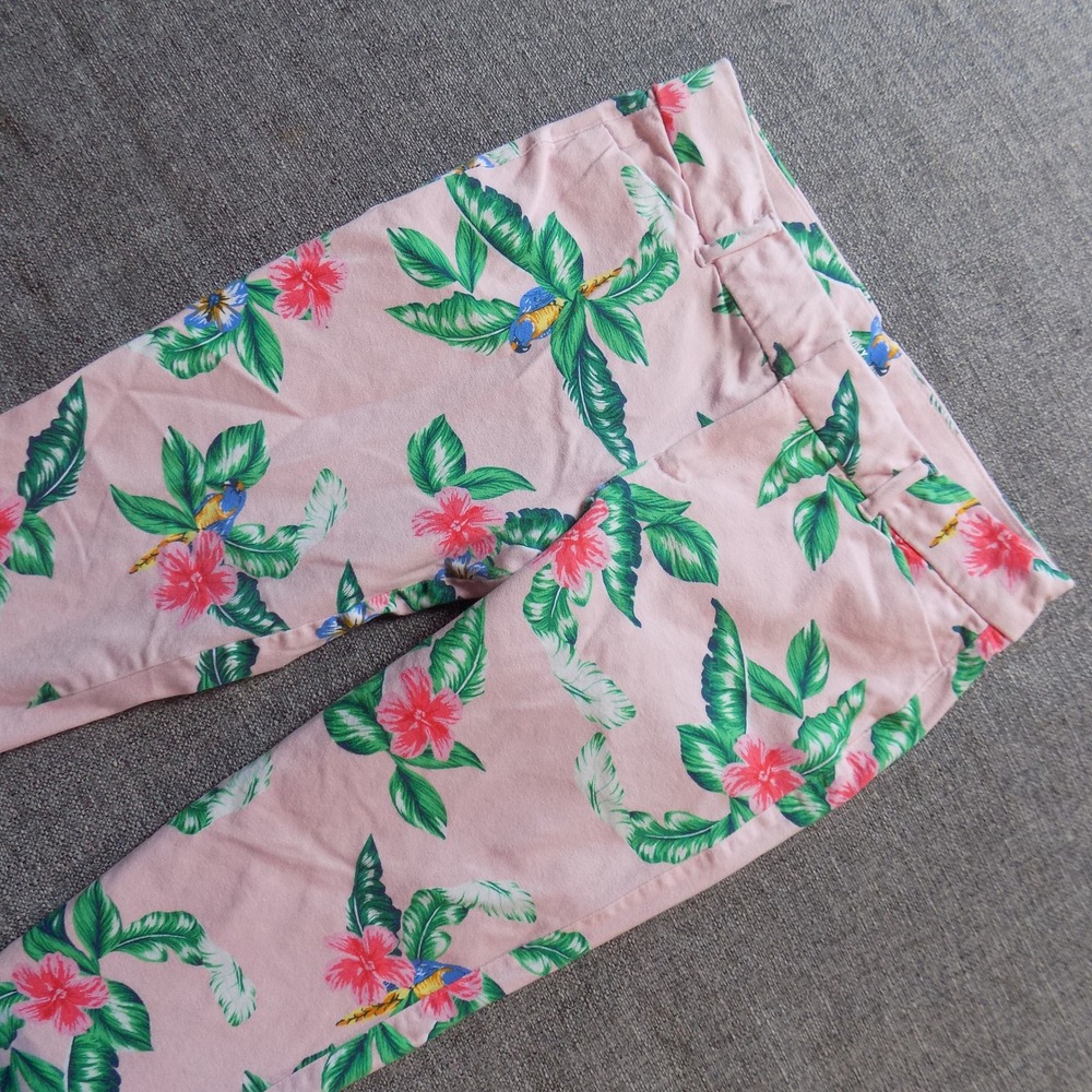 Old Navy Pixie Pants Womens 6 Pink Excellent Tropical Floral Parrot Ankle Slim